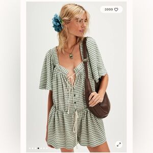 Free People County Line Plaid Romper. NWT. Green combo